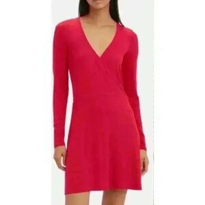 Intermix Serena Red Wrap-Front Rib Knit Mini Dress – Size P (Petite/Small)